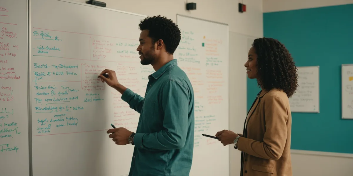 Small startup team at a whiteboard reviewing hospital scheduling data